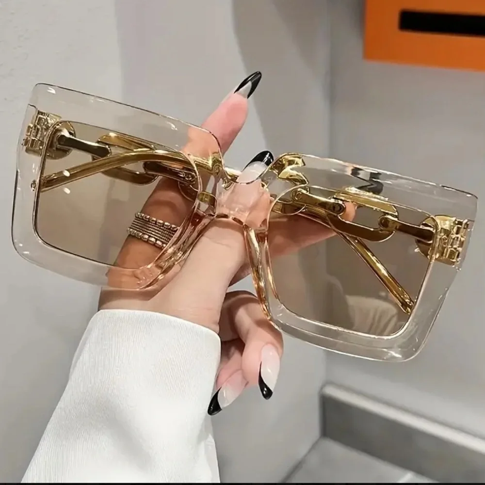🕶️⛓️‍💥Large Square Sunglasses For Women Luxury Chain Temple Fashion Mirrored